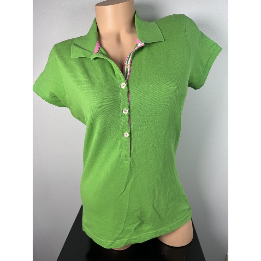 Lily Pulitzer Green Polo Shirt Womens Large Short Sleeve Button Collared Solid